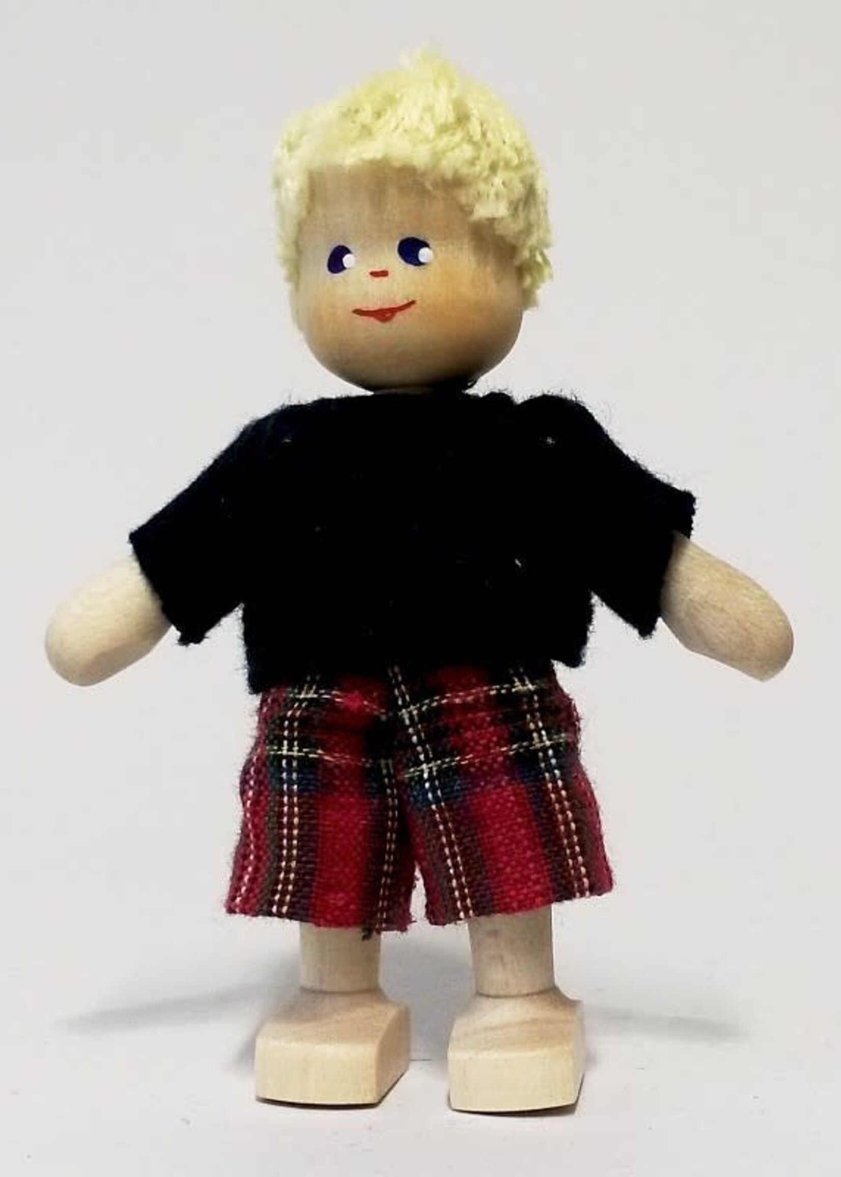 Anne Krebs 168-0 Miniature Doll - Boy, Dark Blue Shirt, Red Plaid Shorts, blonde  7.5cm