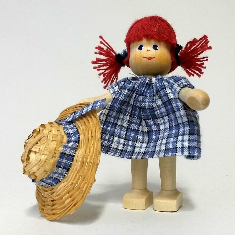Anne Krebs 136-2  Miniature Doll - Girl, Hat, Braids-Red Hair 7.5cm