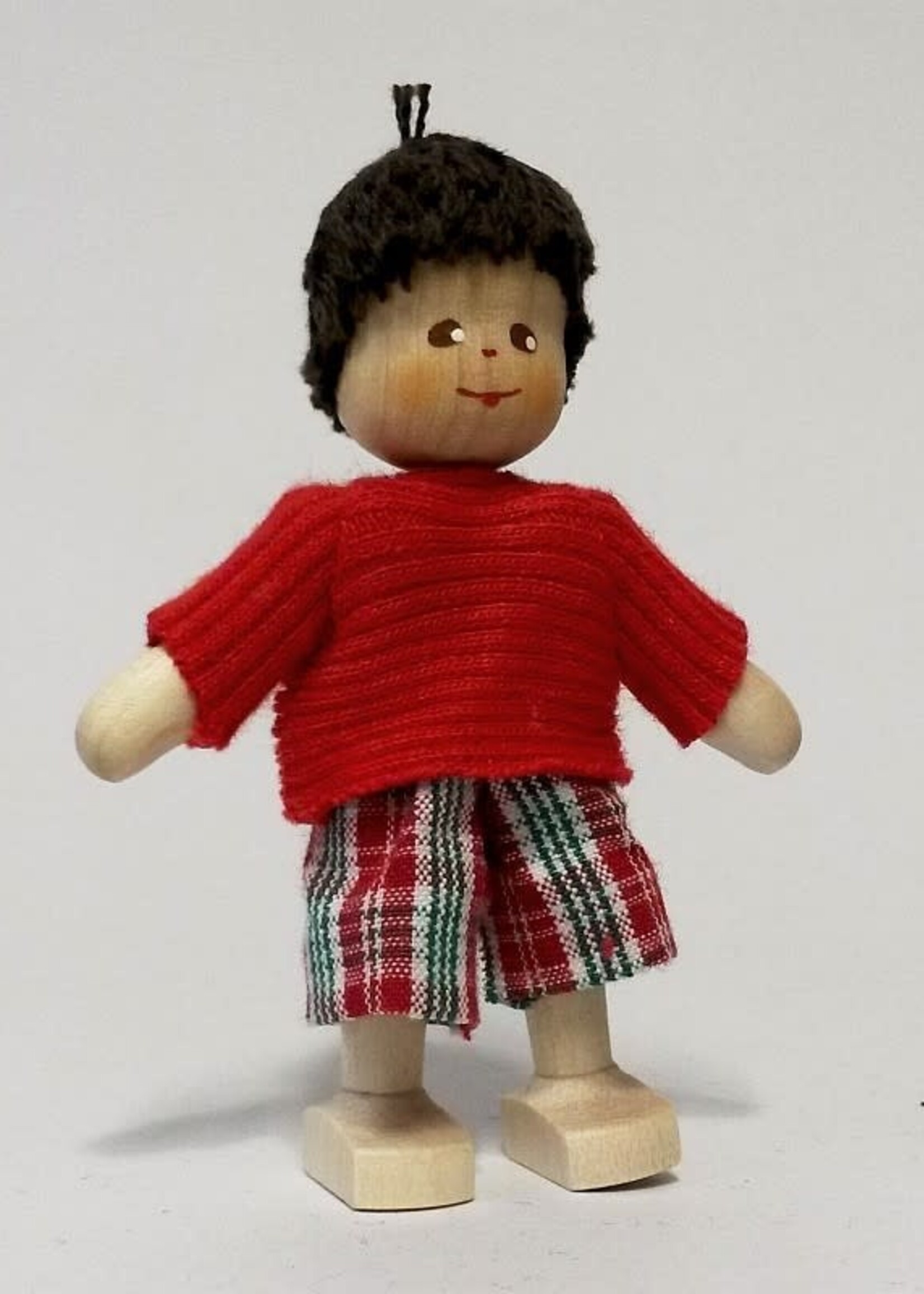 Anne Krebs 168-2 Miniature Doll - Boy, Red Shirt, Brunette 7.5cm