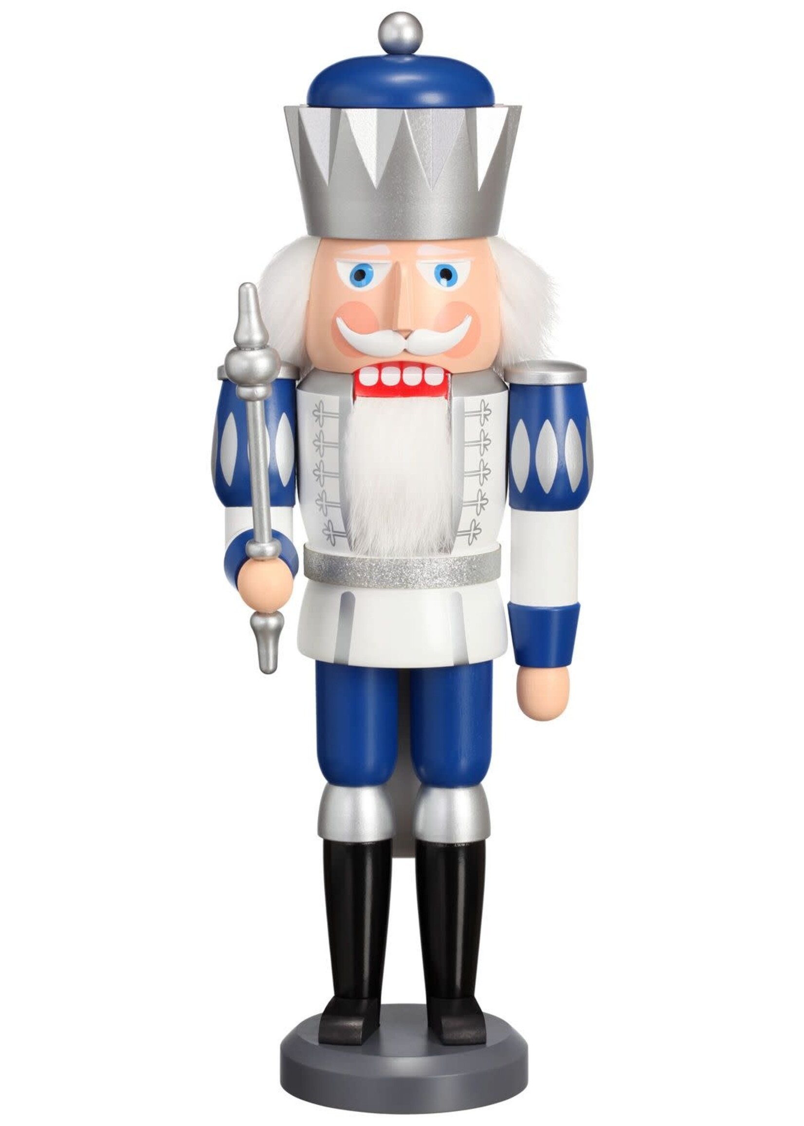 Seiffener Volkskunst eG 11262 Nutcracker King, Exclusive white, silver, blue  15 inches