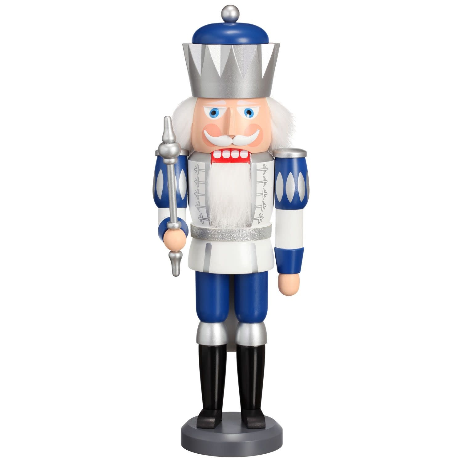 Seiffener Volkskunst eG 11262 Nutcracker King, Exclusive white, silver, blue  15 inches