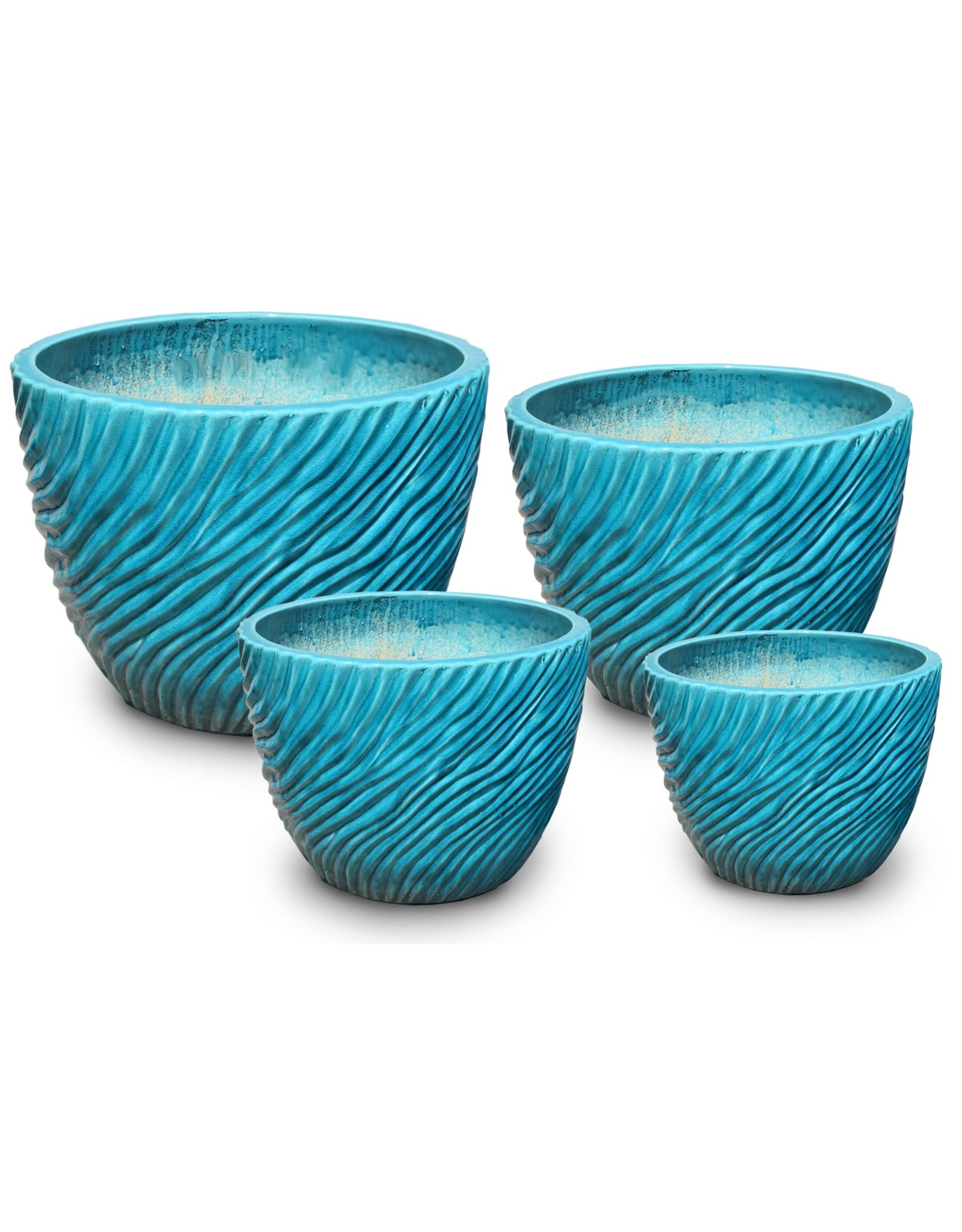 Ripple Low Egg Pot - Crackle Turquoise - XL