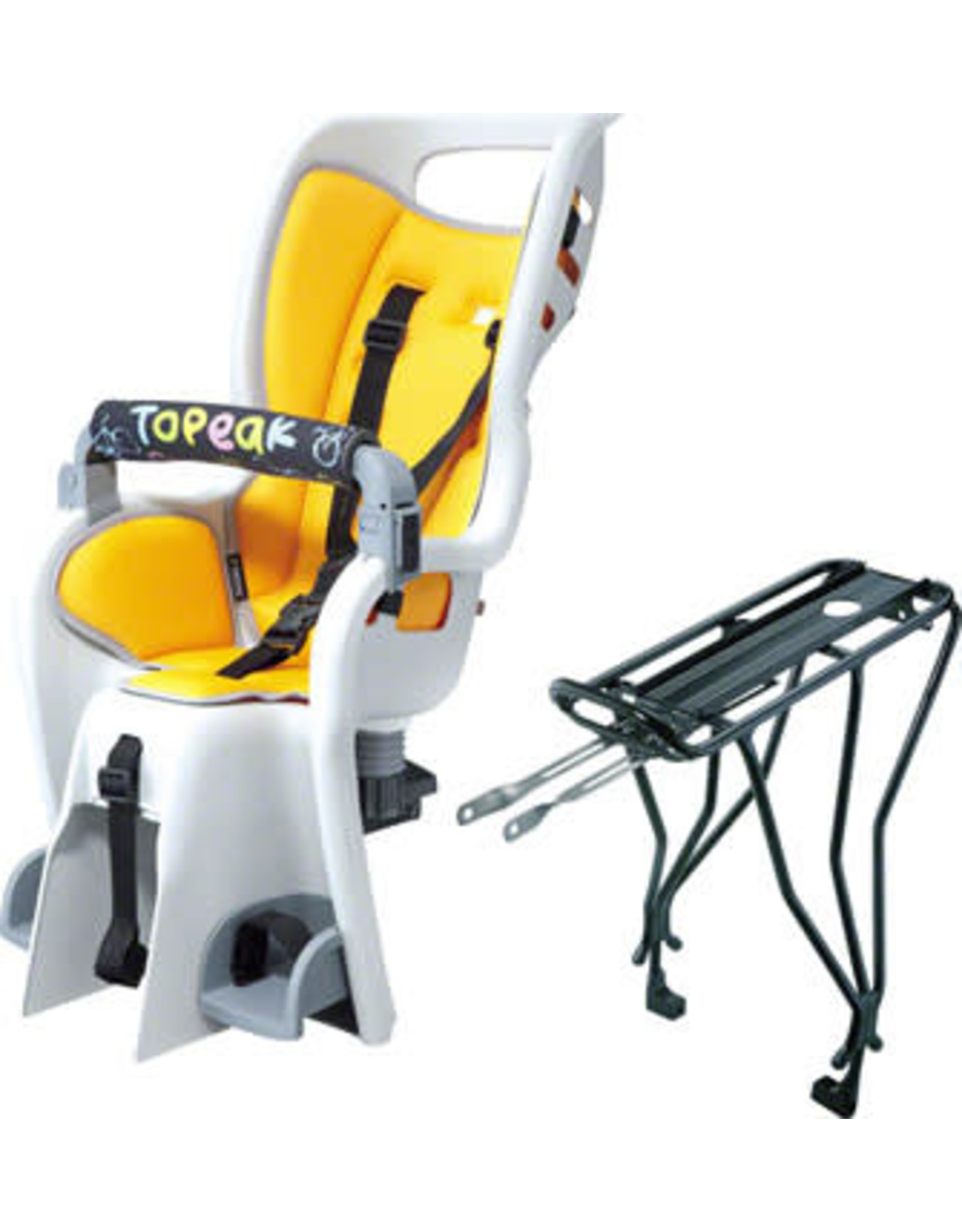 Topeak Topeak Baby Seat II Child Seat With Disc Compatible Rear Rack - Fits 26"/27.5"/700c, MTX 2.0, Gray/Yellow