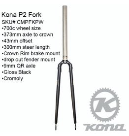 KONA Kona 700c Road Fork - Cromoly - Crown/Rim Brake - Fender Mount - A/C:373mm, OF:43mm, Tapered Steer:L300mm, QR 700c Retro Road/Padd
