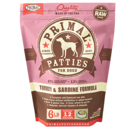 Primal Primal Dog Frozen Raw Patties Turkey & Sardine 6#