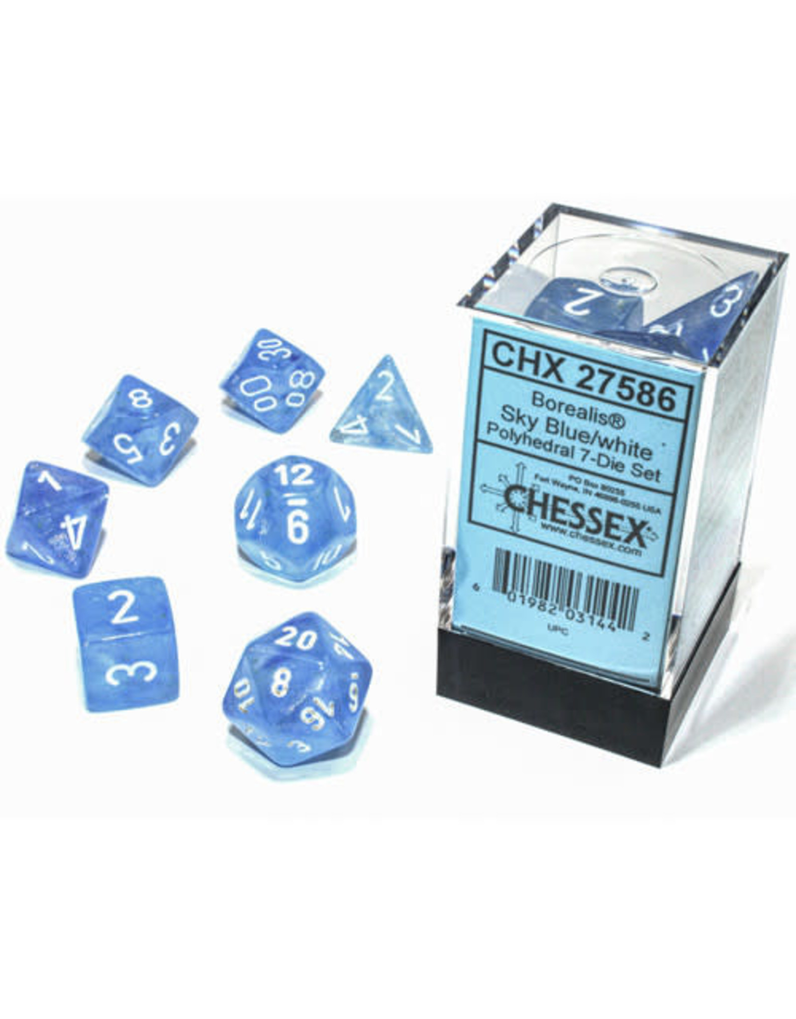 chessex Chessex 7ct Dice Set - Borealis Sky Blue/ White