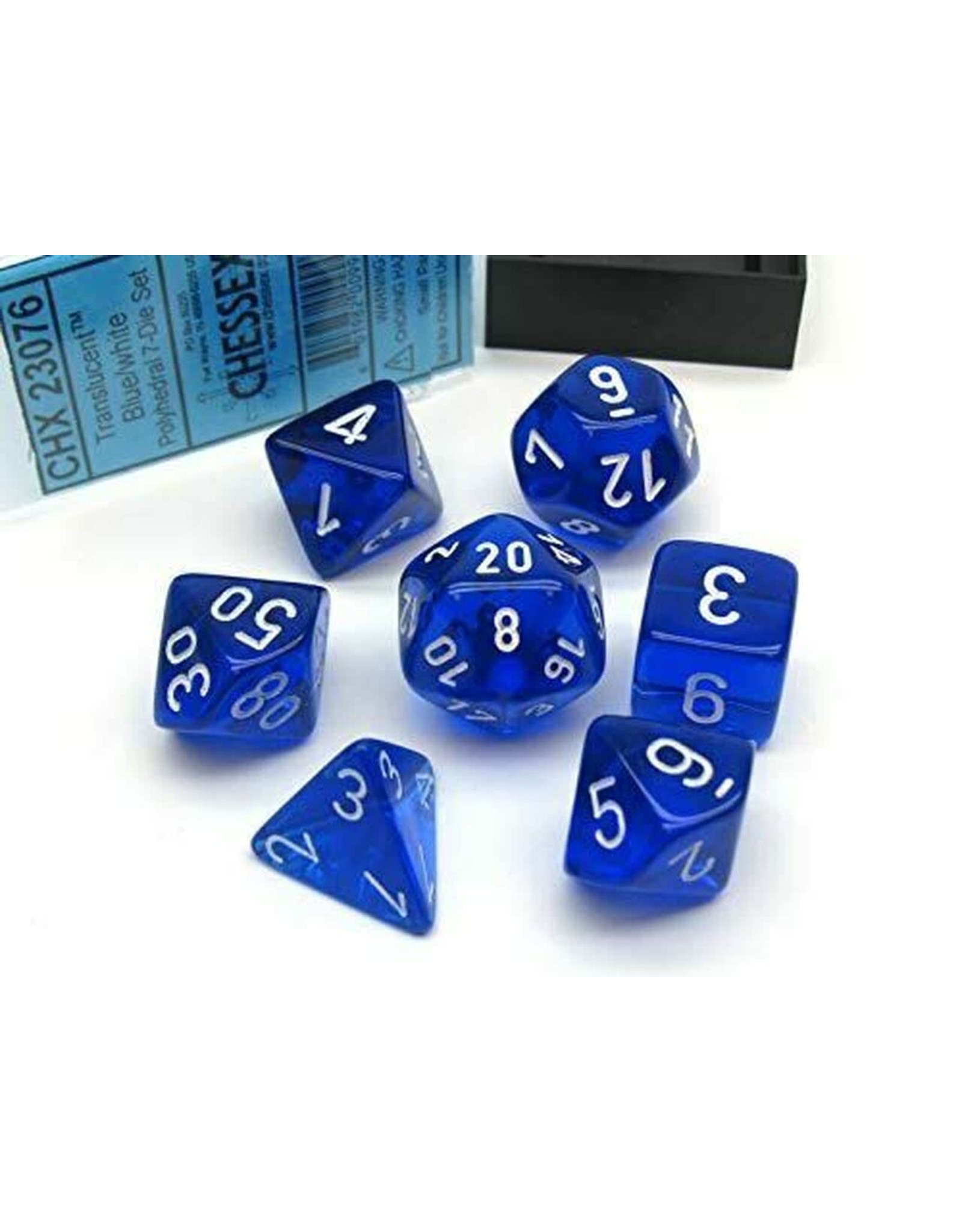 Chessex 7ct Dice Set - Translucent Blue/ White