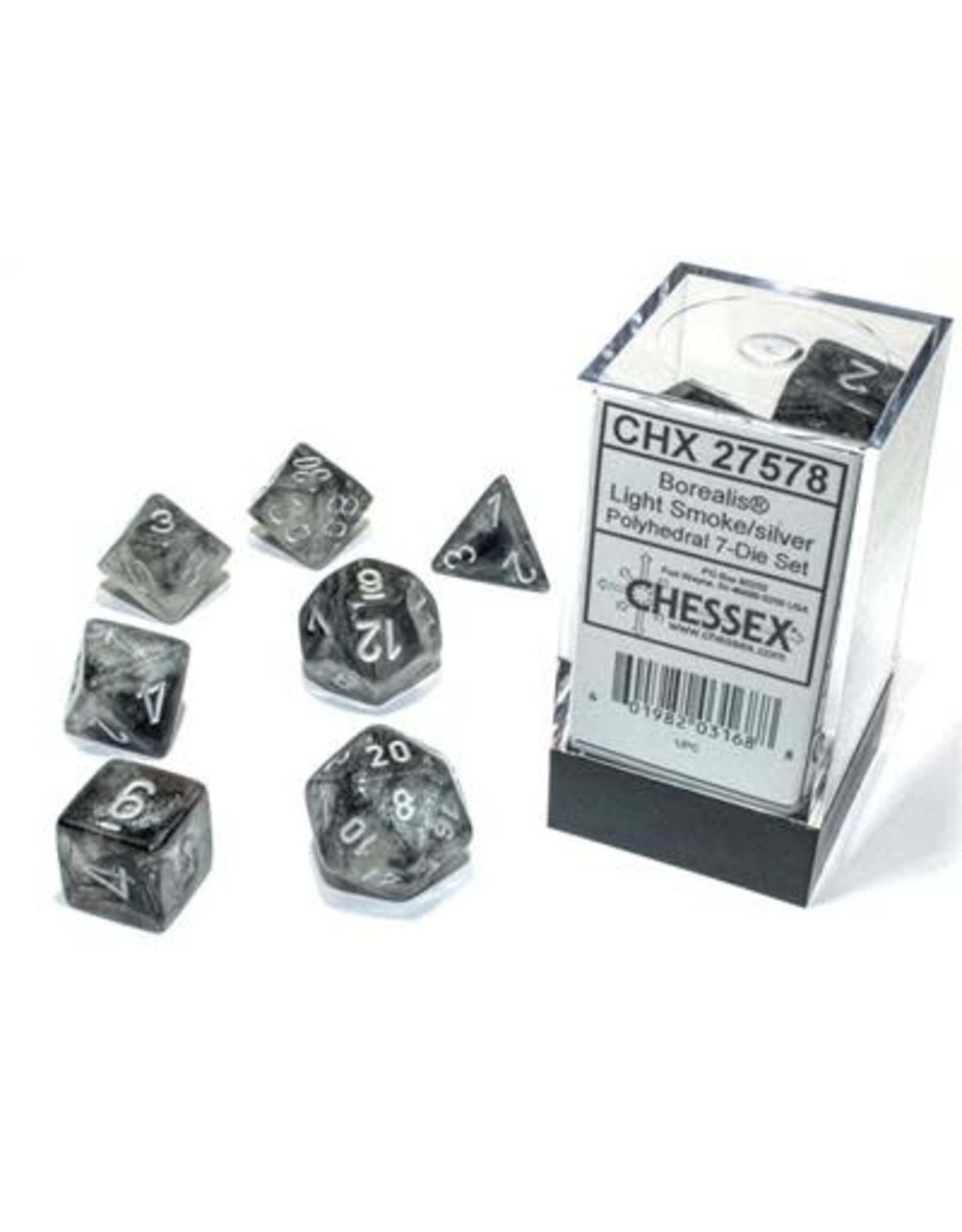 chessex Chessex 7ct Dice Set - Borealis Light Smoke/Silver