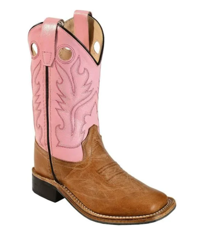 Old West Youth Pink Corona Calf Square Toe Boots