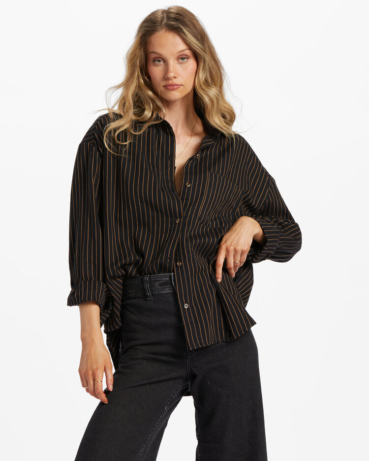 BILLABONG WOMEN'S RIGHT ON L/S SHIRT | BLACK PEBBLE