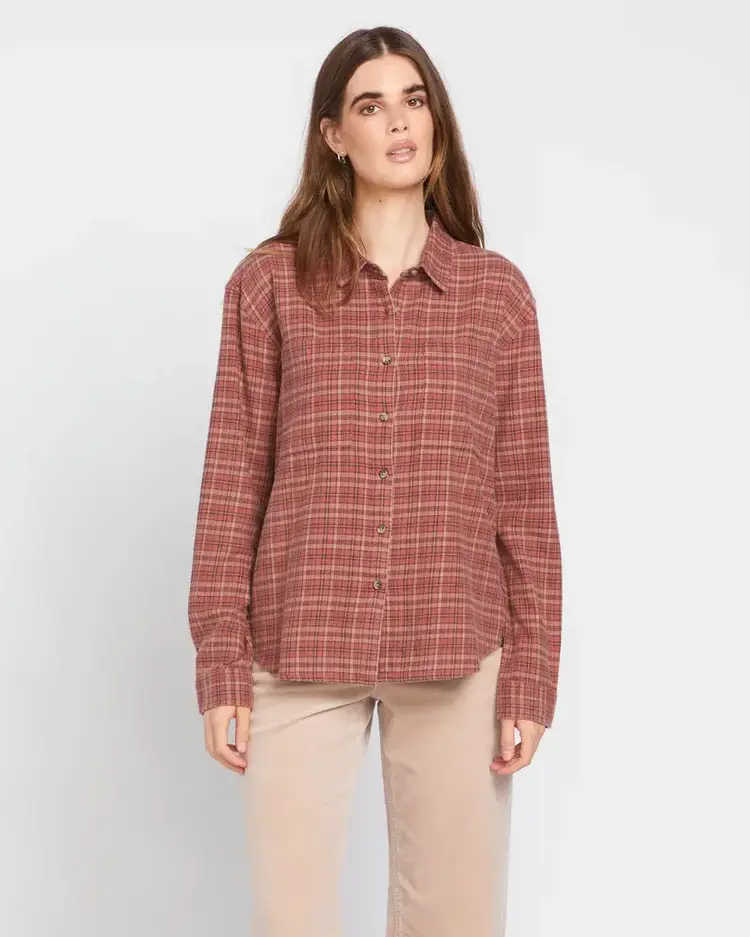 VOLCOM WOMEN'S PLAID TO MEET U 2 L/S | CHESTNUT
