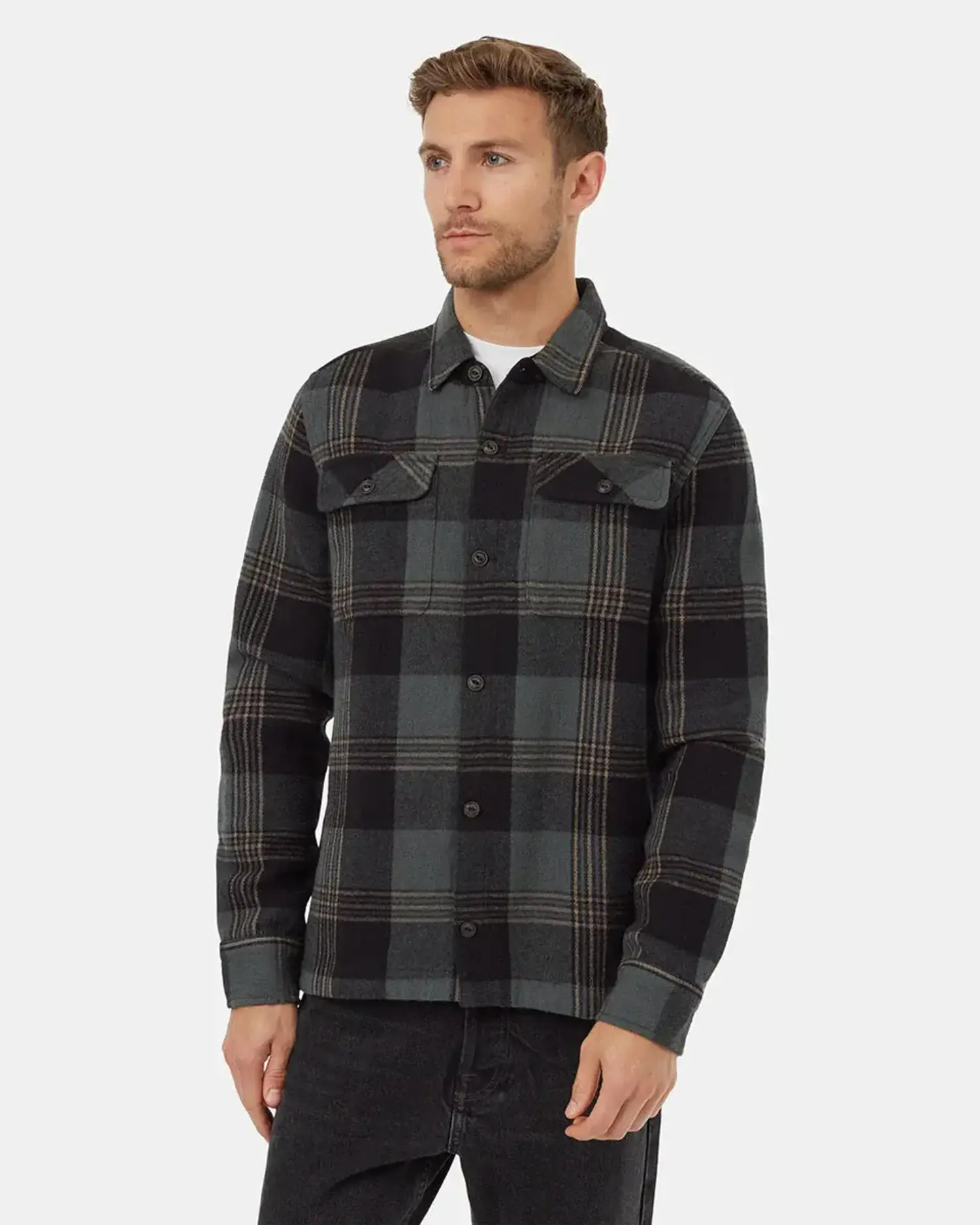TENTREE MEN S HEAVYWEIGHT FLANNEL JACKET BLK GREEN