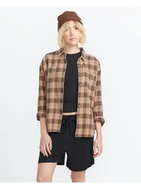 VOLCOM WOMEN'S PLAID TO MEET U 2 L/S | VINTAGE BROWN