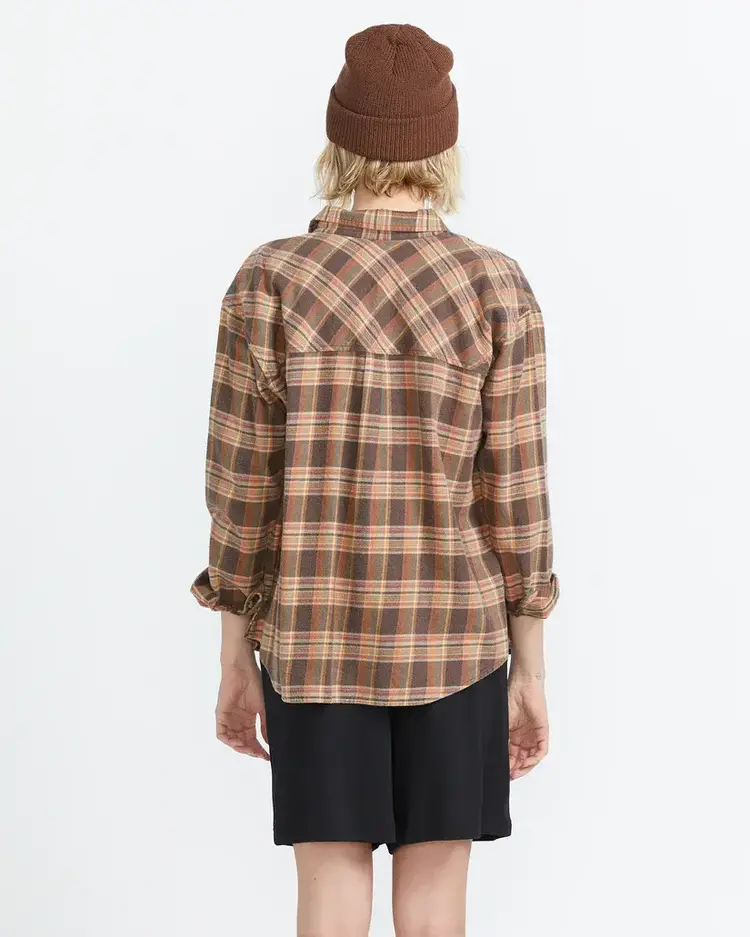 VOLCOM WOMEN'S PLAID TO MEET U 2 L/S | VINTAGE BROWN