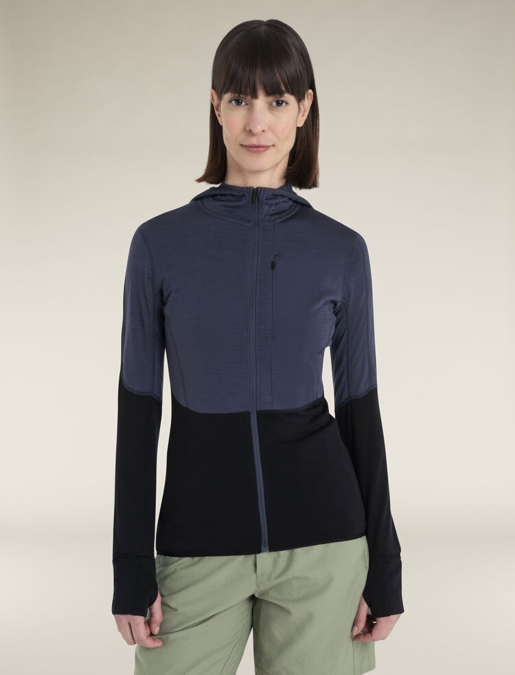 ICEBREAKER WOMEN'S MERINO 200 REALFLEECE DESCENDER L/S ZIP HOODIE | GRAPHITE/BLACK