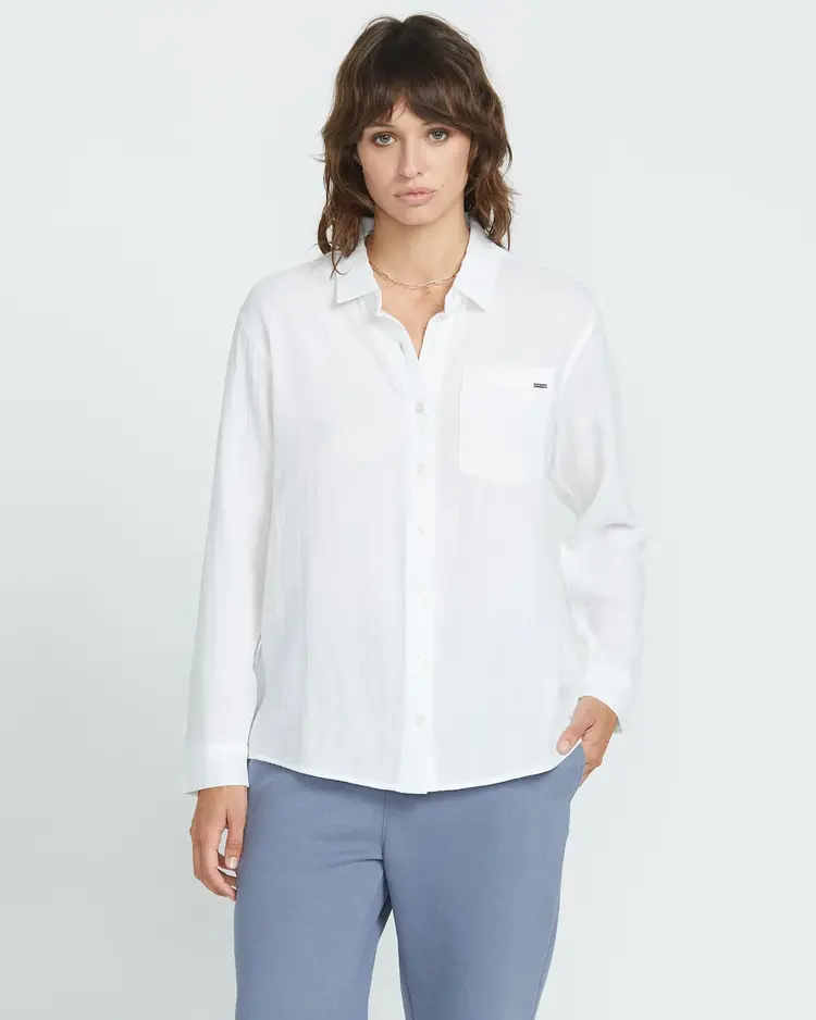 VOLCOM WOMEN'S LIL BUTTON UP L/S | WHITE