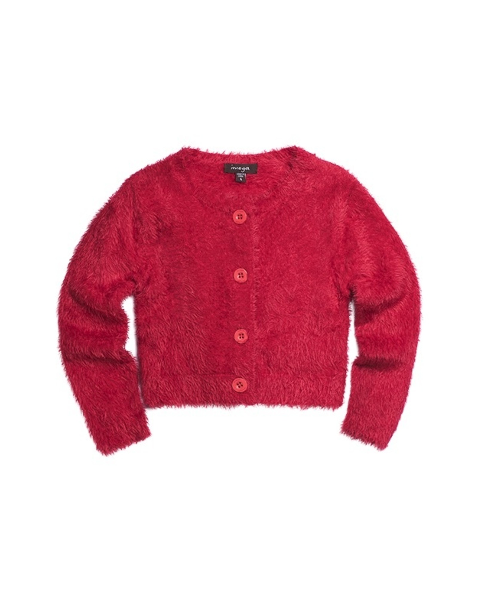 fuzzy red cardigan