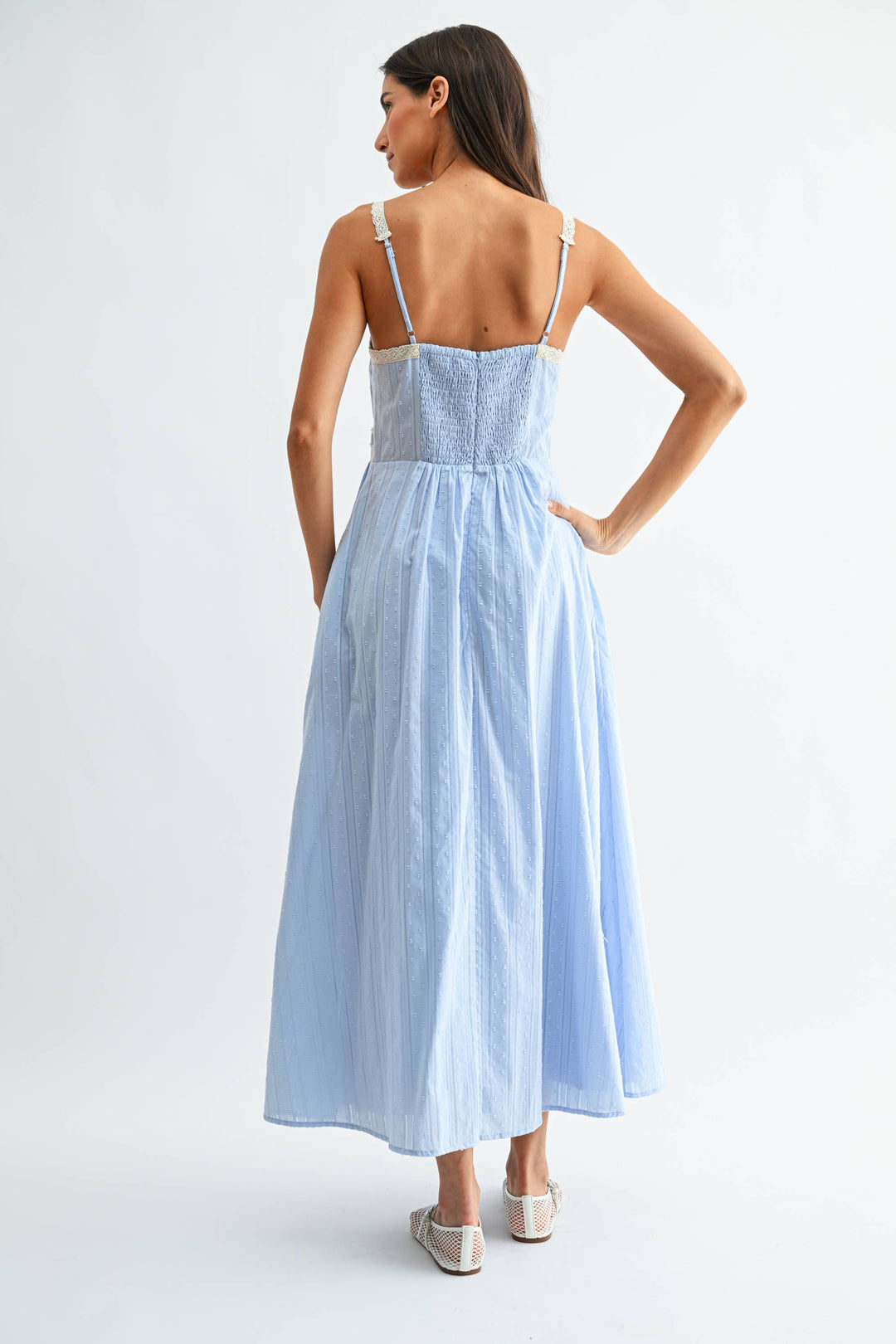 AIP Outfitters Breezy Blue Lace Trim Maxi Sundress