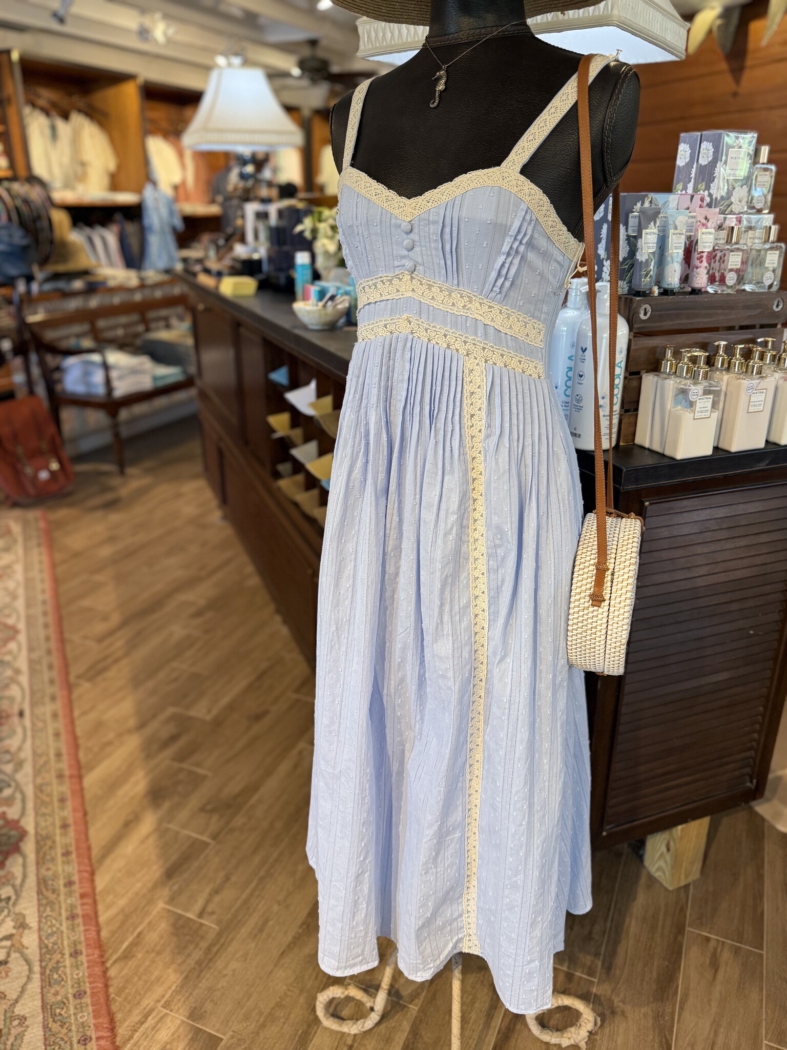 AIP Outfitters Breezy Blue Lace Trim Maxi Sundress