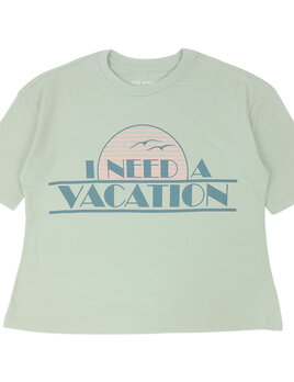 Tiny Whales I Need a Vacation Super Tee, Girls Oversized, Seafoam