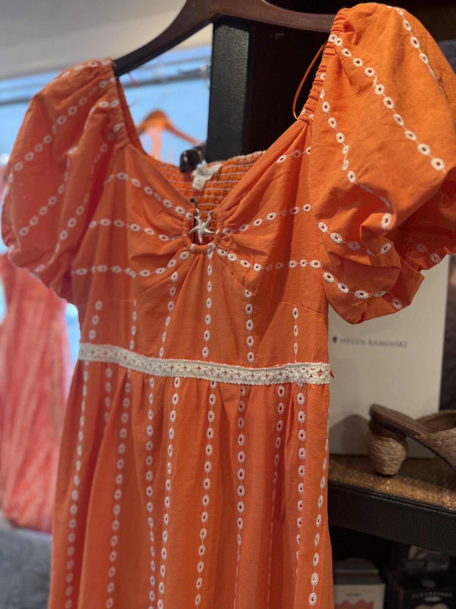 & Merci Embroidered Eyelet Seashell Hem Midi Dress