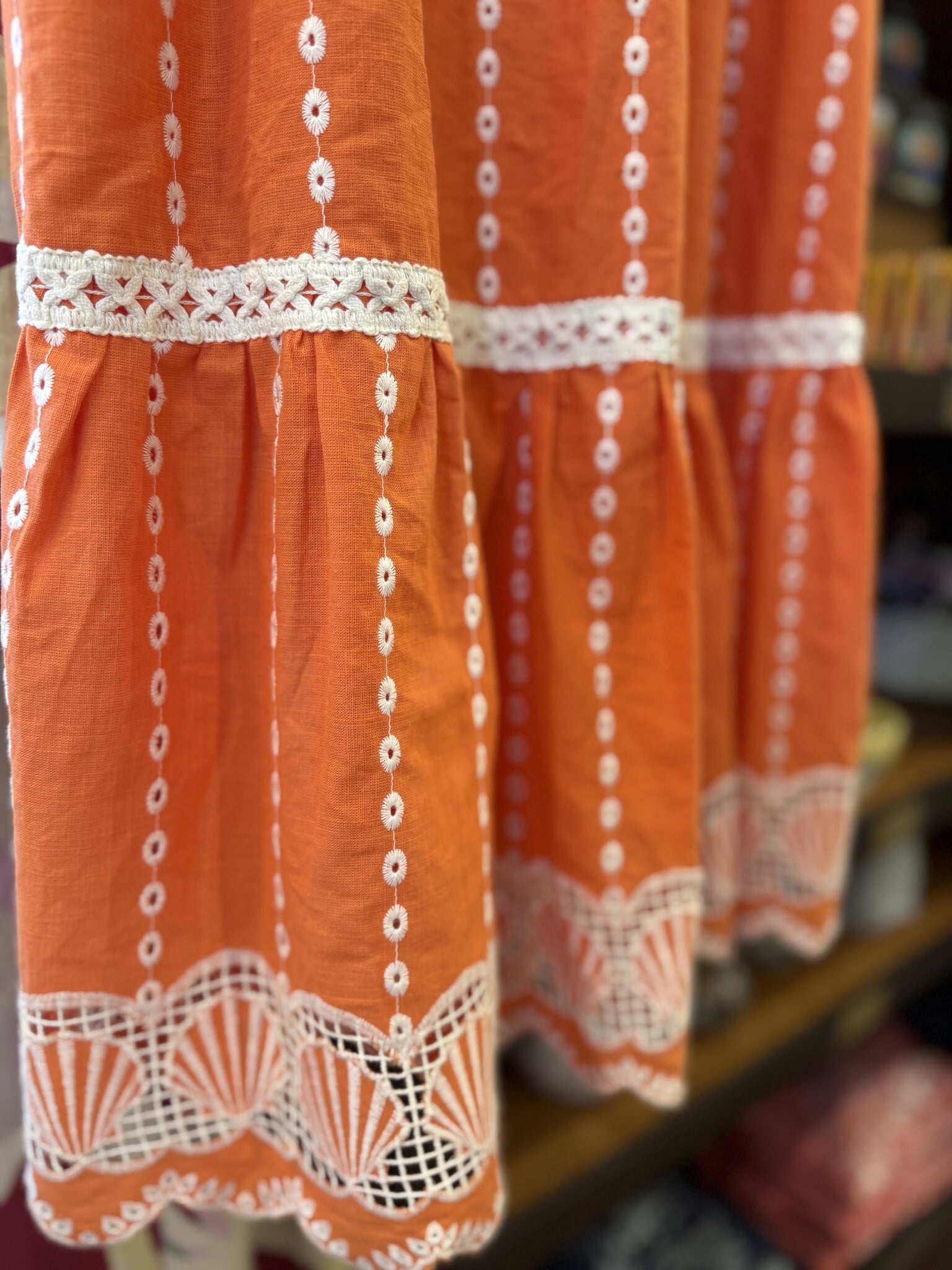 & Merci Embroidered Eyelet Seashell Hem Midi Dress
