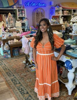 & Merci Embroidered Eyelet Seashell Hem Midi Dress