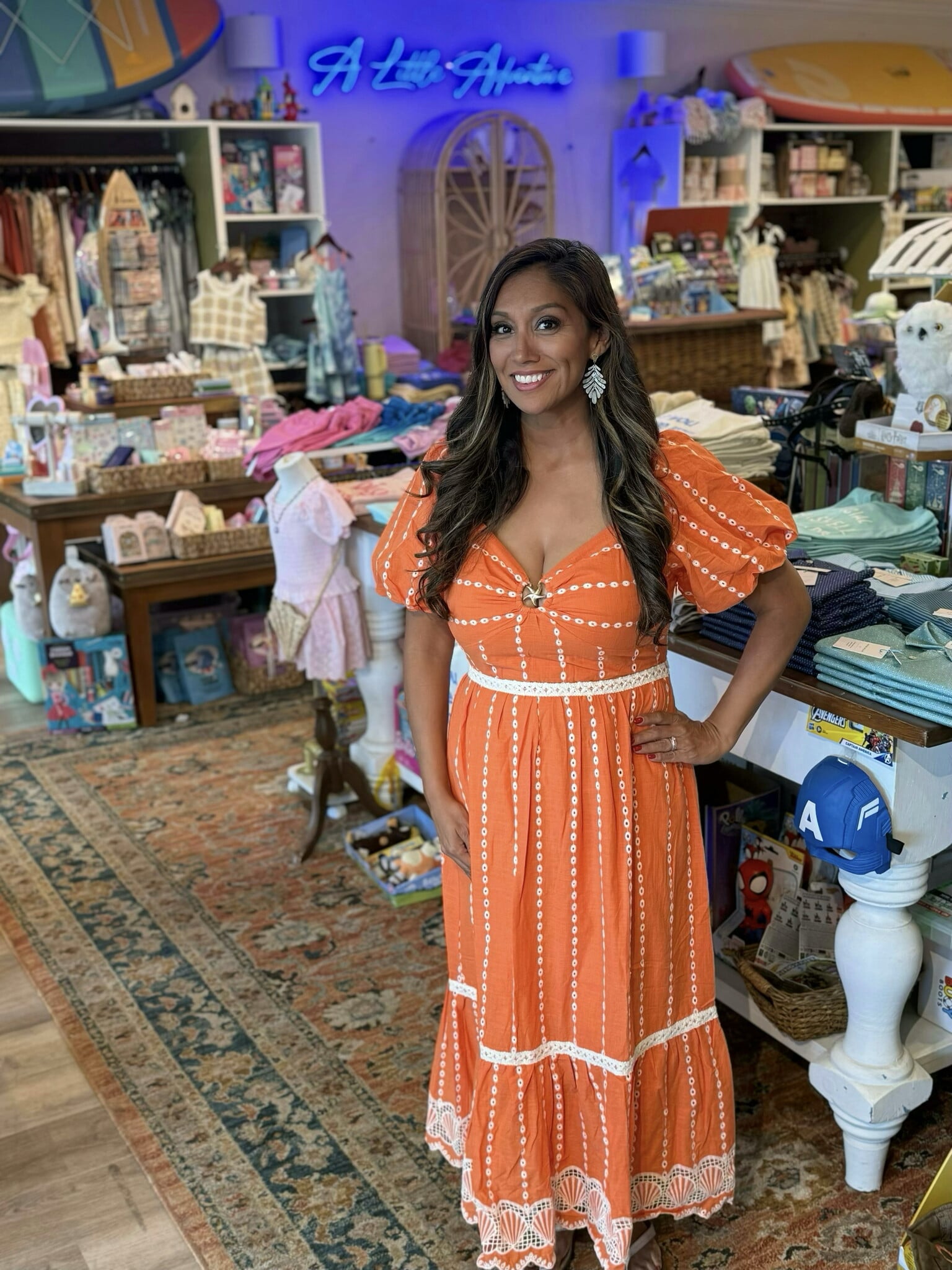 & Merci Embroidered Eyelet Seashell Hem Midi Dress