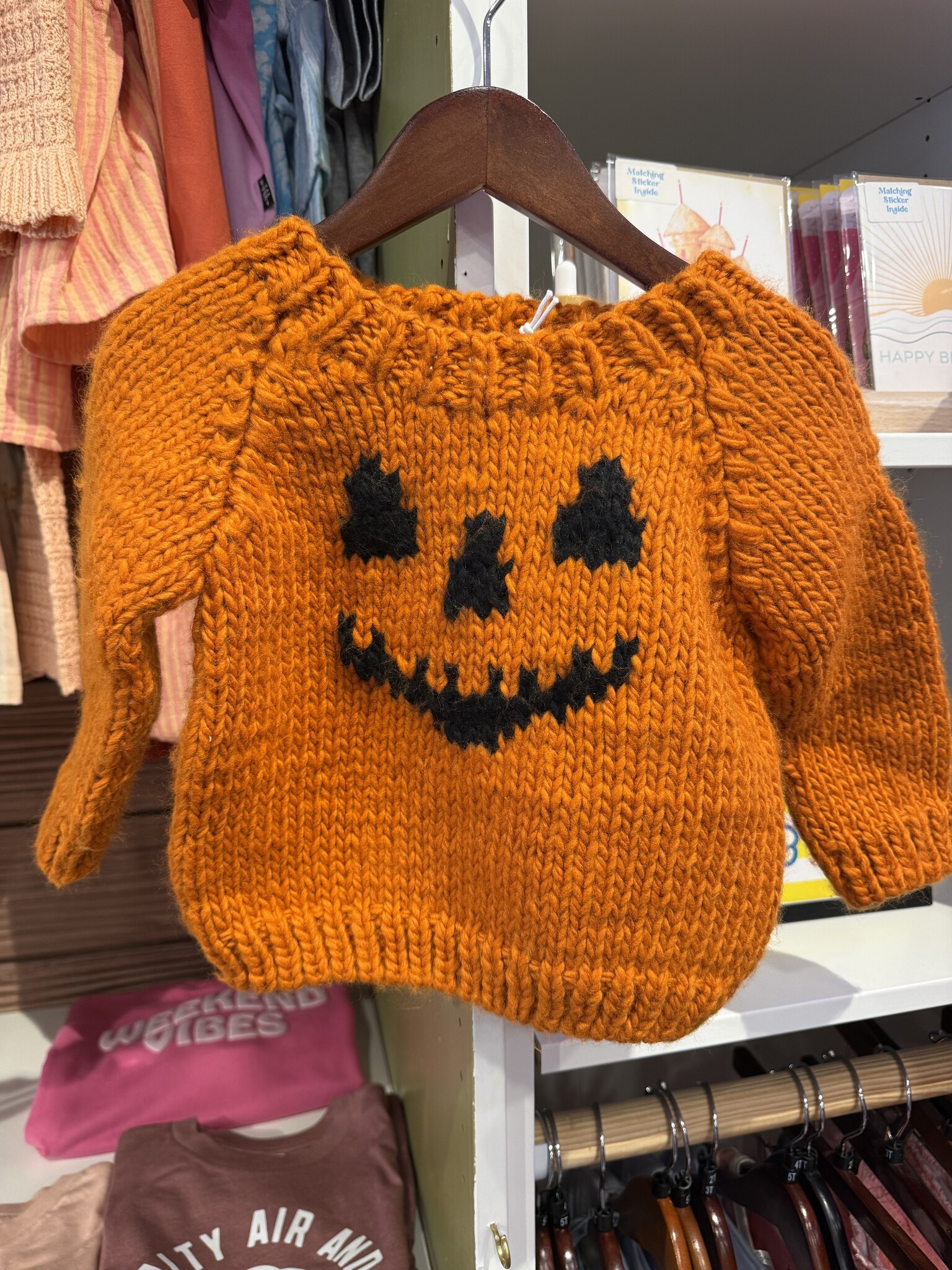 The Blueberry Hill Blueberry Hill Jack-O-Lantern Sweater Orange Baby Kid Halloween Pumpkin