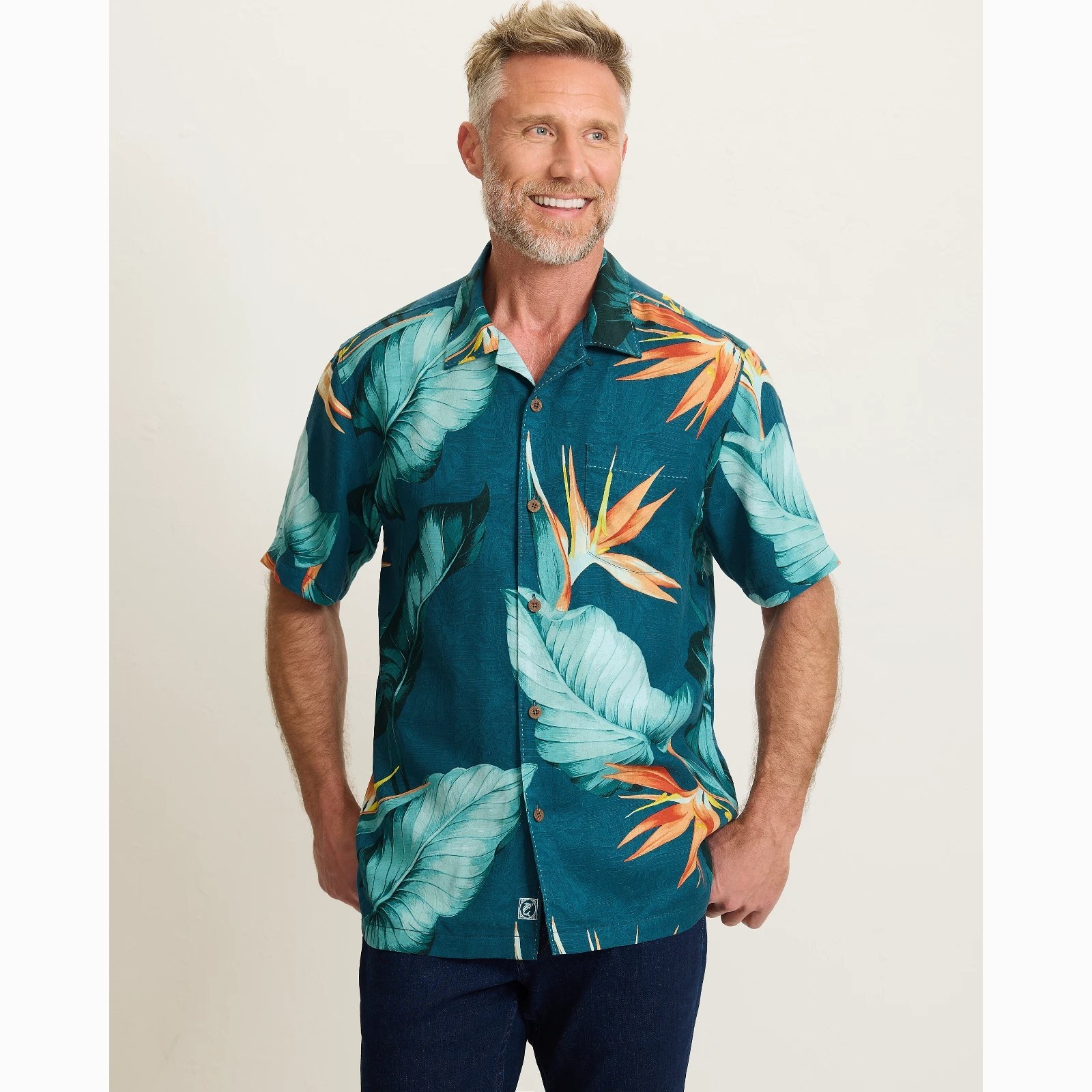 TOMMY BAHAMA Tommy Bahama Garden of Hope and Courage Silk Camp Shirt - Majolica Blue