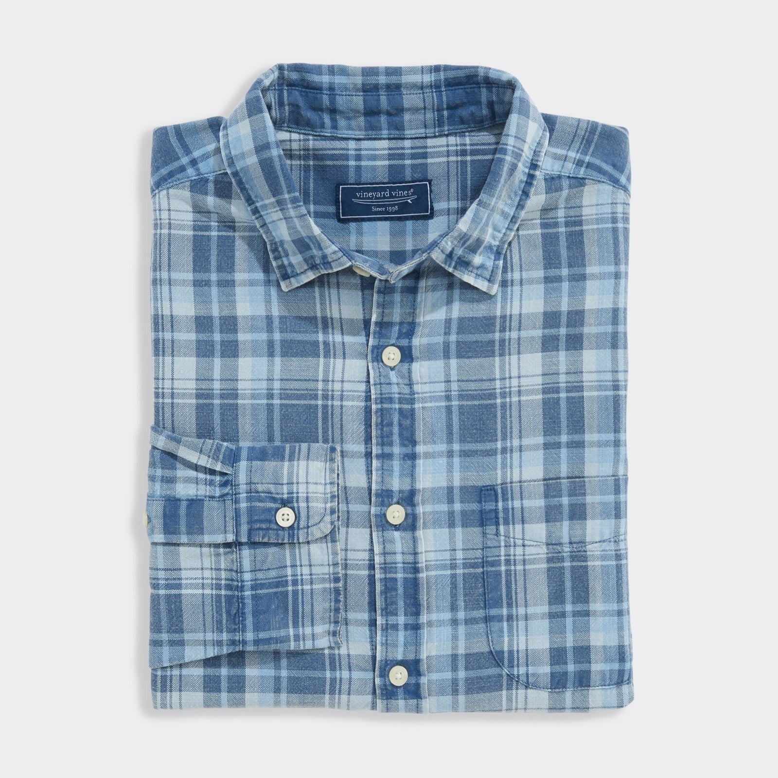 VINEYARD VINES Vineyard Vines Seafarer Plaid Island Cotton Shirt - Moonshine