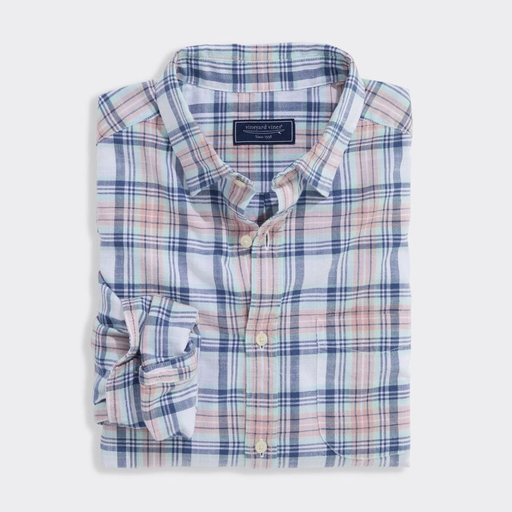 VINEYARD VINES Vineyard Vines Folly Beach Plaid Island Slub Shirt - Peaches & Cream