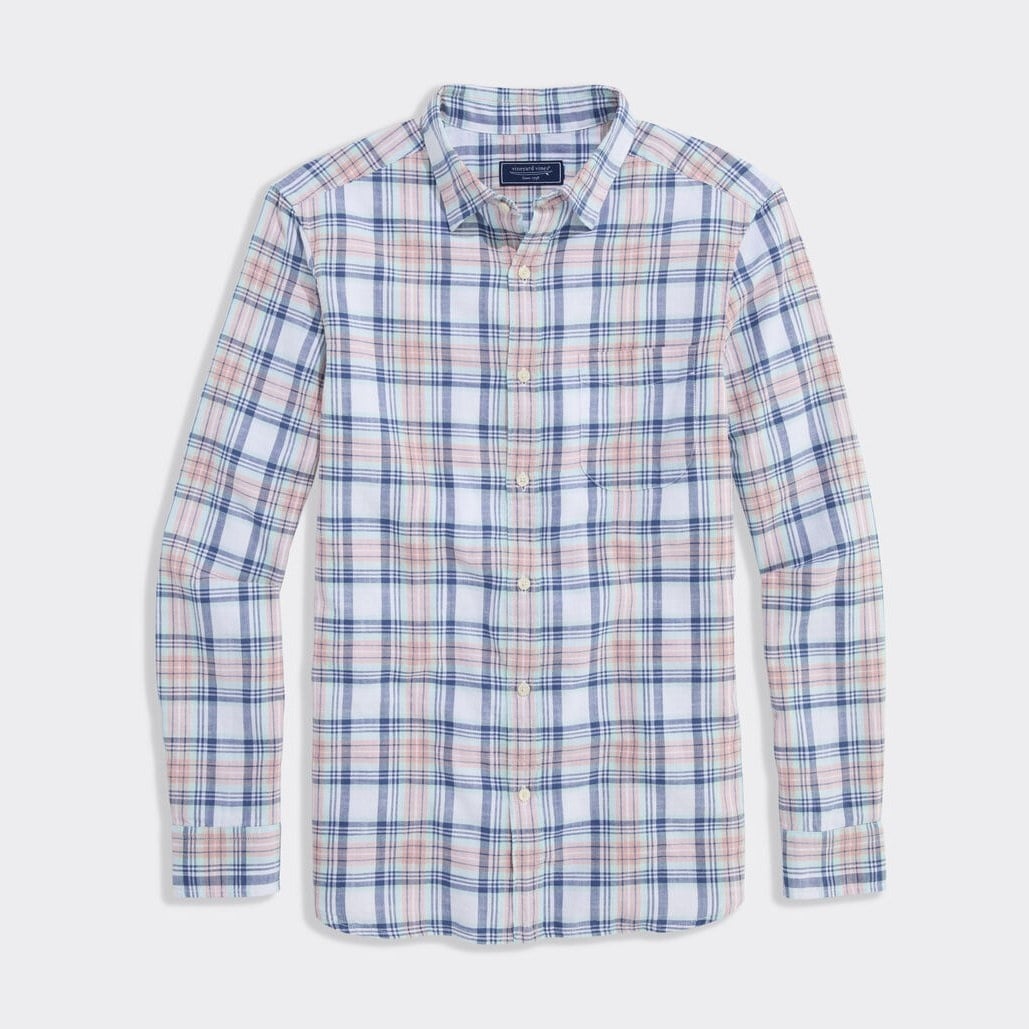 VINEYARD VINES Vineyard Vines Folly Beach Plaid Island Slub Shirt - Peaches & Cream