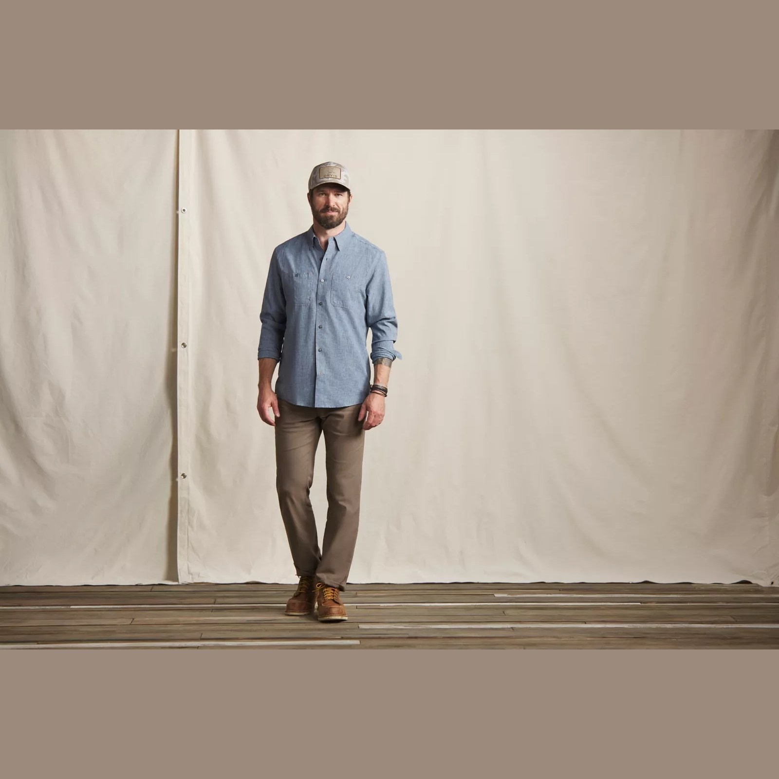 ORVIS Orvis Tech Chambray Long Sleeve Work Shirt - Blue Chambray