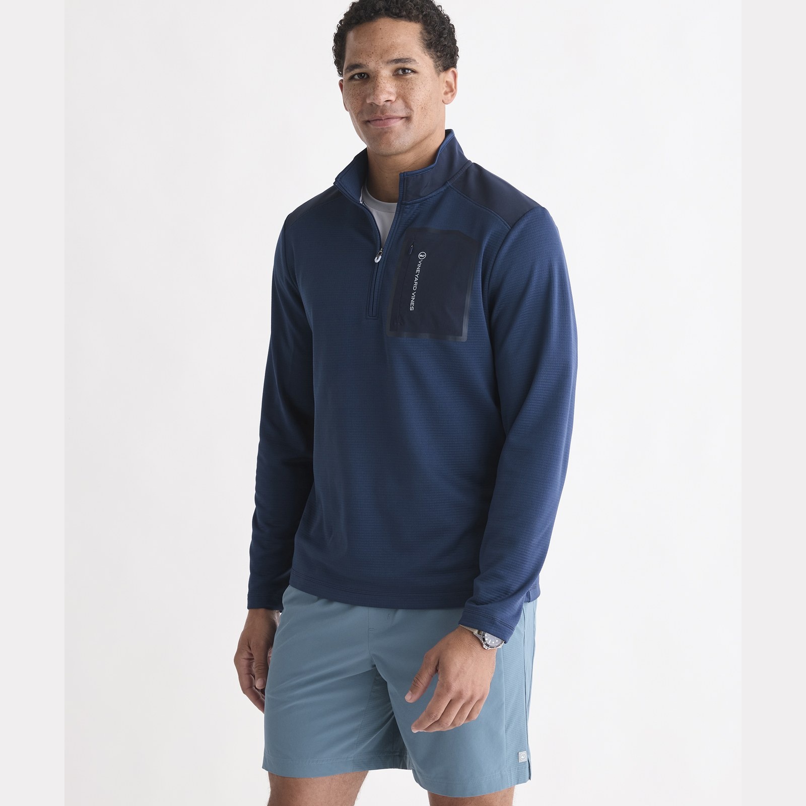 VINEYARD VINES Vineyard Vines Grid Tech Quarter Zip - Blue Blazer