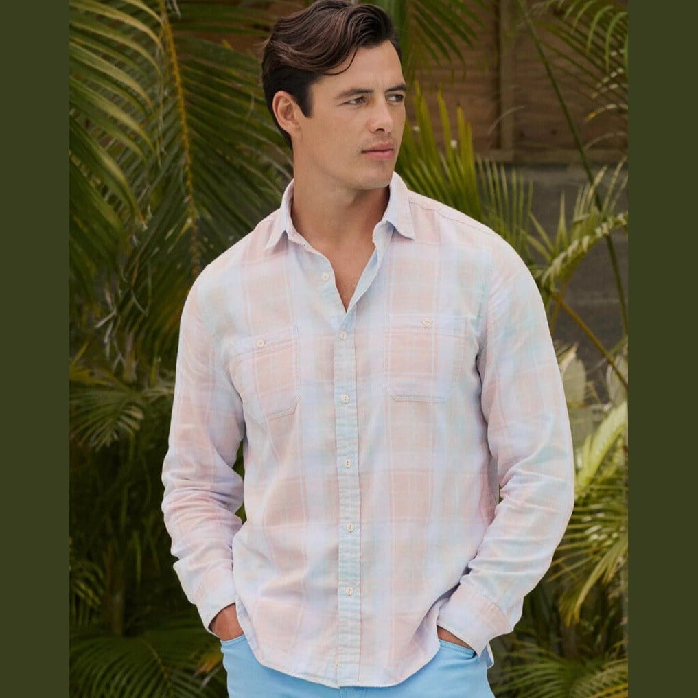 Southern Tide Southern Tide Salter Path Plaid Double Cloth Long Sleeve Sport Shirt - Pale Rosette Pink