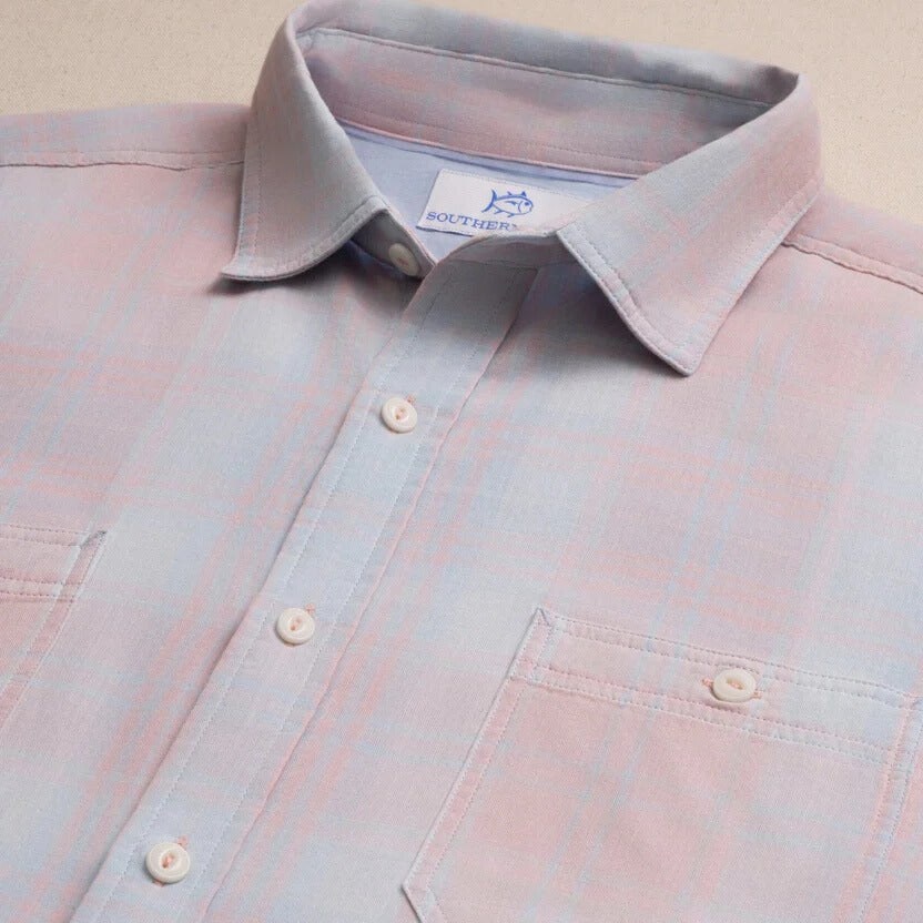 Southern Tide Southern Tide Salter Path Plaid Double Cloth Long Sleeve Sport Shirt - Pale Rosette Pink
