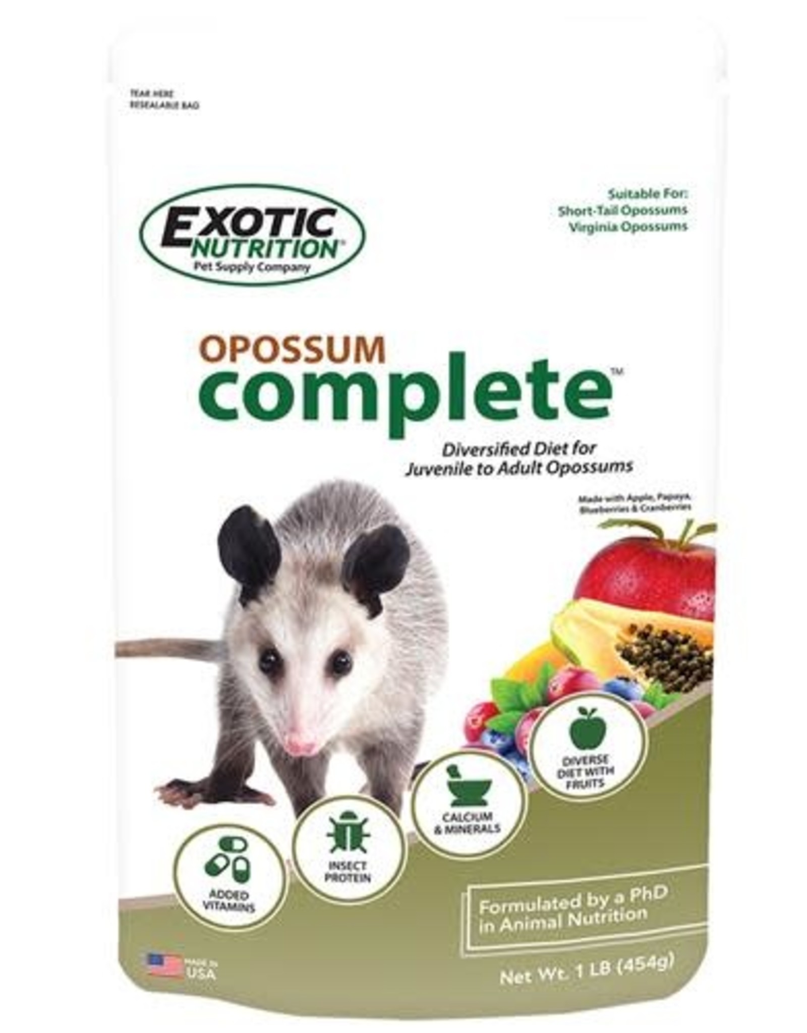 EXOTIC NUTRITION EXOTIC NUTRITION- EN2852- COMPLETE- 6X8X2- OPOSSUM 1 LB *NEW PACKAGING