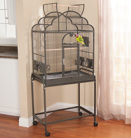 HQ HQ- 92818WH- BIRD CAGE- POWDER COATED- VICTORIAN- OPEN TOP- WITH STAND- 28X18X54- PLATINUM/WHITE