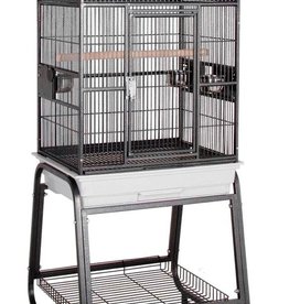 HQ HQ- 82217CWH- BIRD CAGE- POWDER COATED- OPEN SCROLL TOP- WITH STAND- 22X17- PLATINUM/WHITE