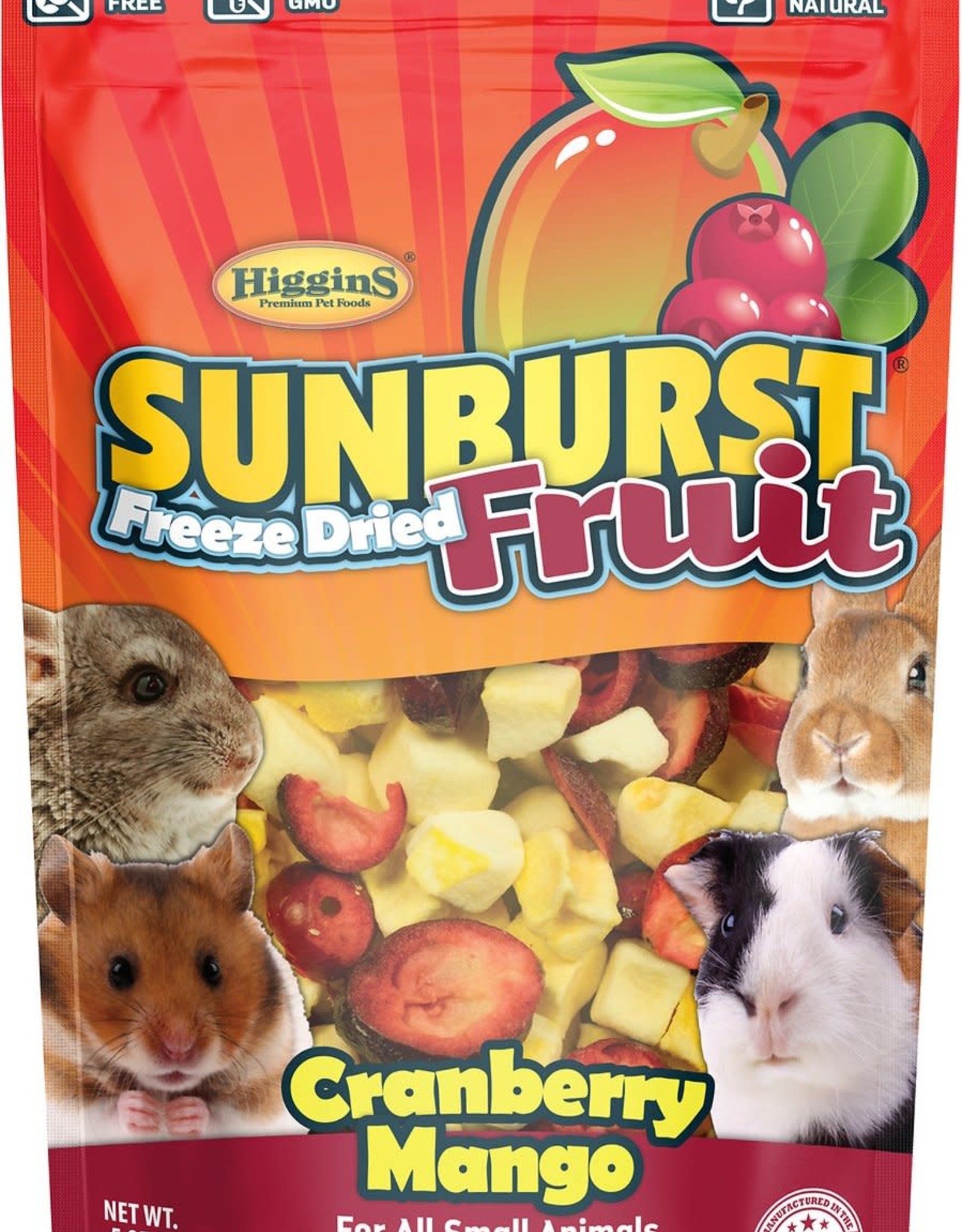 HIGGINS PREMIUM PET FOODS HIGGINS- SUNBURST- 6X4X2- FREEZE DRIED FRUIT- CRANBERRY/MANGO- SMALL ANIMAL TREAT- .5 OZ