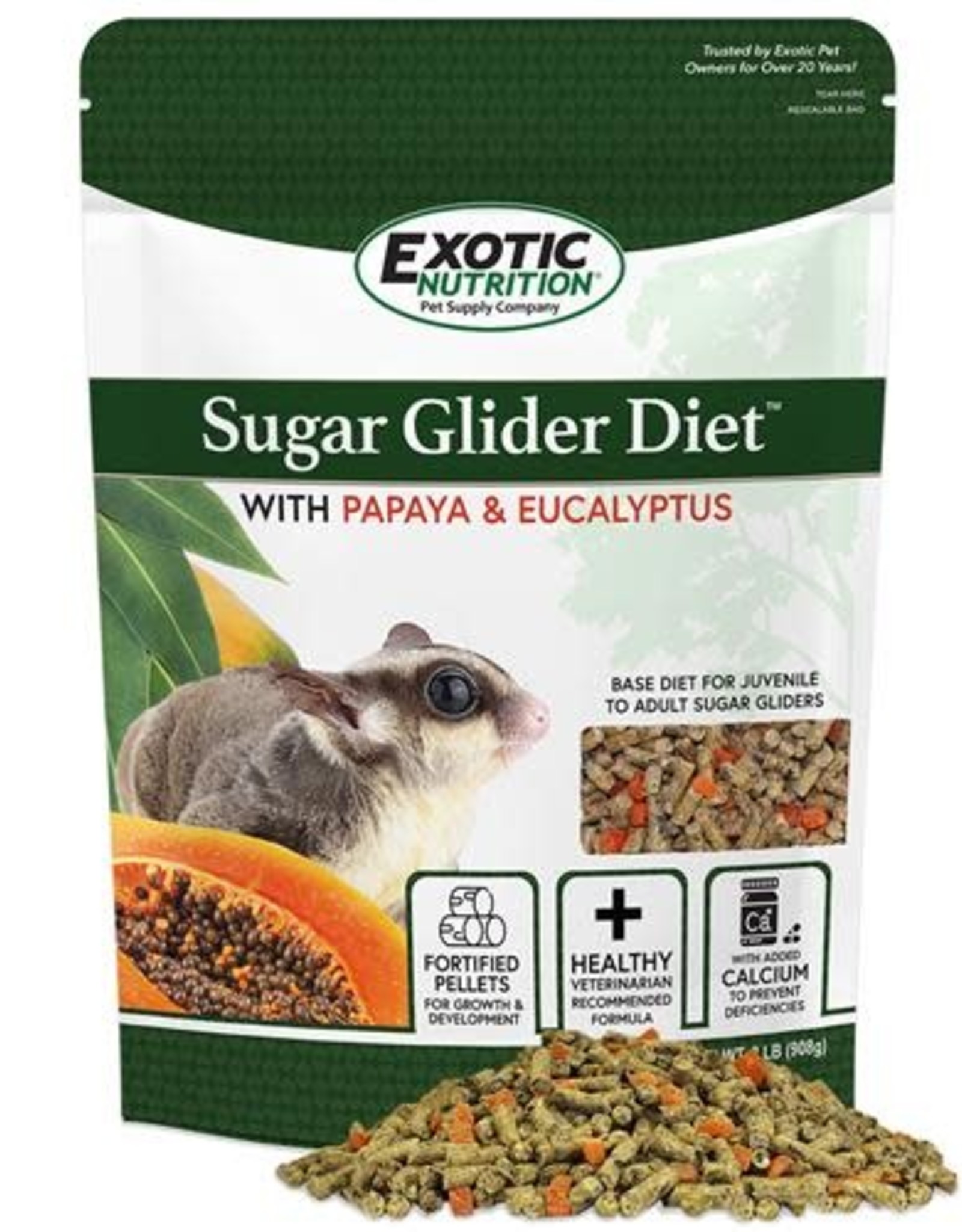 EXOTIC NUTRITION EXOTIC NUTRITION- EN3187- SUGAR GLIDER DIET- 6X8X2-  WITH PAPAYA AND EUCALYPTUS 2 LB