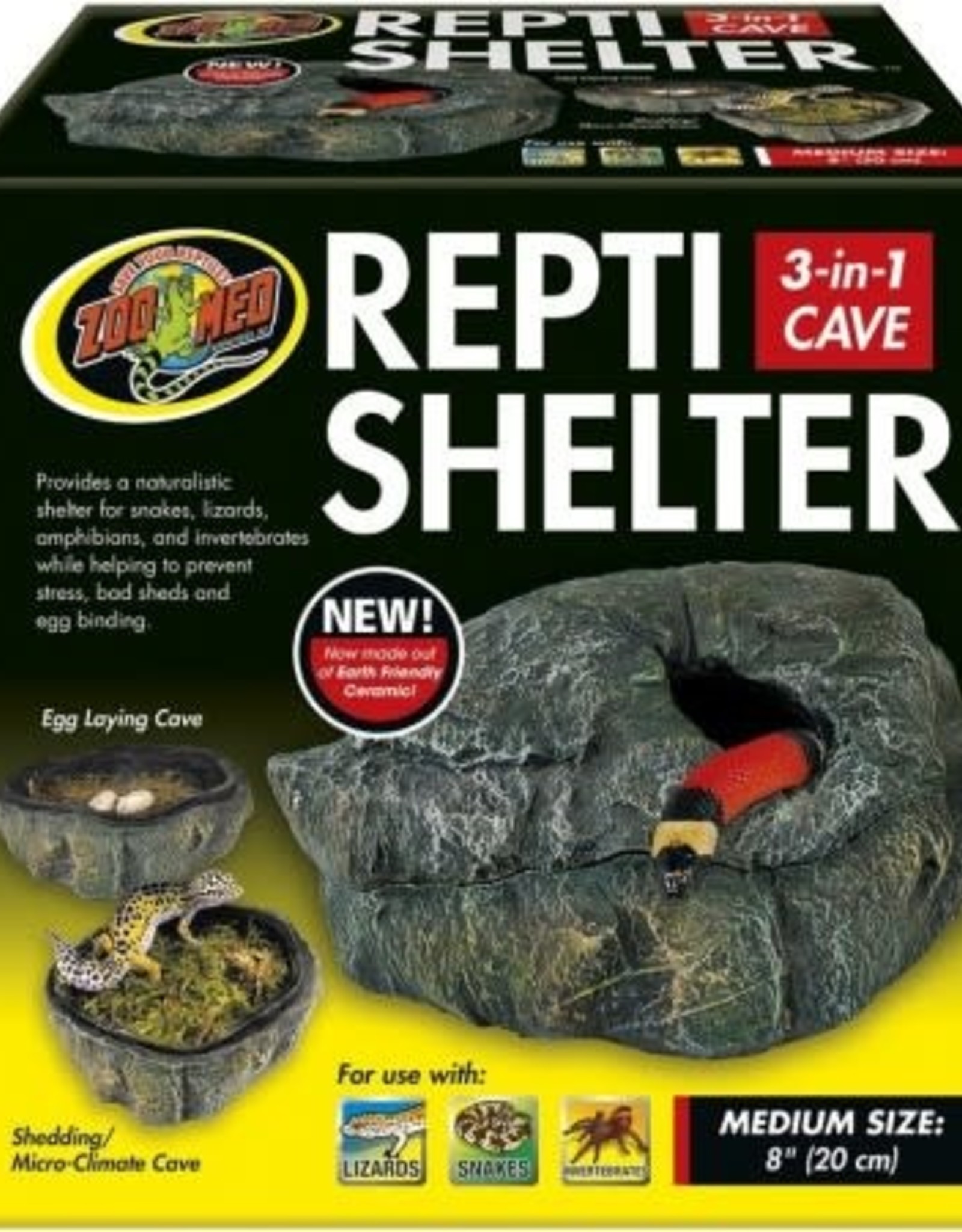 ZOO MED LABORATORIES, INC. ZOO MED- RC-31- REPTI SHELTER- HIDE- 3 IN 1 CAVE- 8.5X8.5X6- MEDIUM