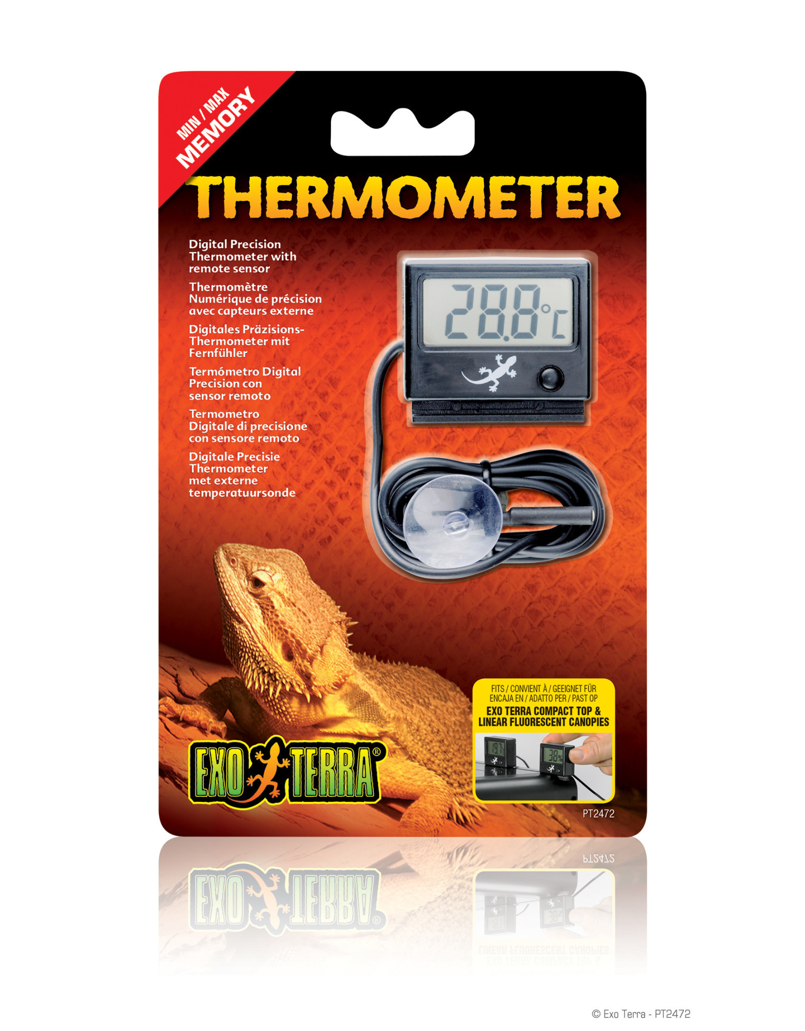 EXO TERRA PT2472- THERMOMETER WITH PROBE AND REMOTE SENSOR- 1X2X1.5-  DIGITAL