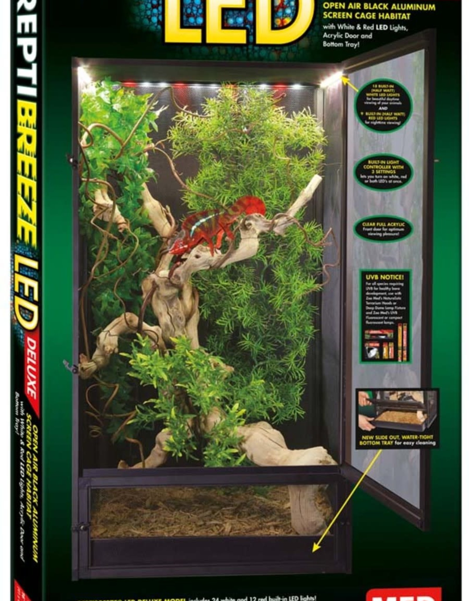 ZOO MED LABORATORIES, INC. ZOO MED- NT-15 REPTIBREEZE SCREEN CAGE- DELUXE LED- MEDIUM-  16X16X30