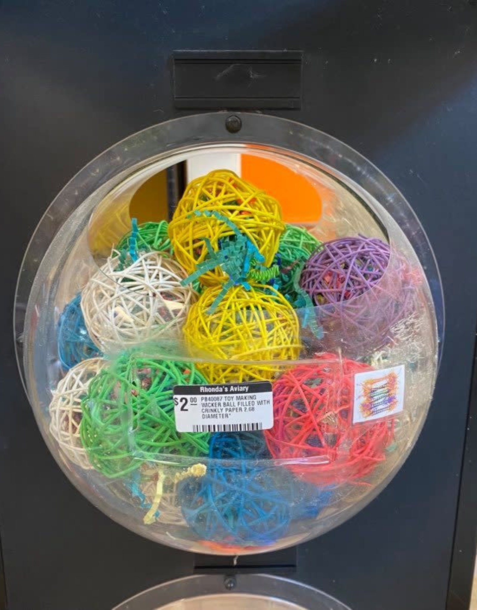 BIRDS LOVE FOOT TOY- VINE BALL- 3X3X3- FILLED WITH CRINKLY PAPER