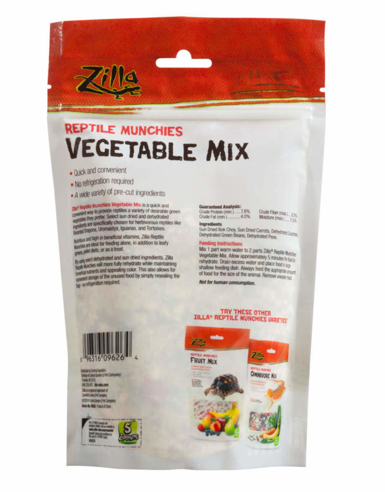 ZILLA PET PRODUCTS ZILLA- REPTILE MUNCHIES- 2X5X7-4 OZ- VEGETABLE