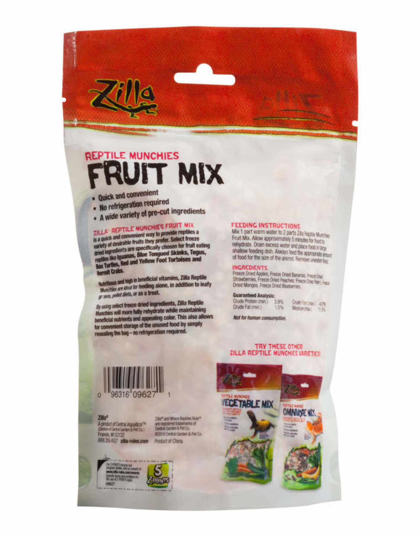 ZILLA PET PRODUCTS ZILLA- REPTILE MUNCHIES- 2X5X7- 2.5 OZ- FRUIT