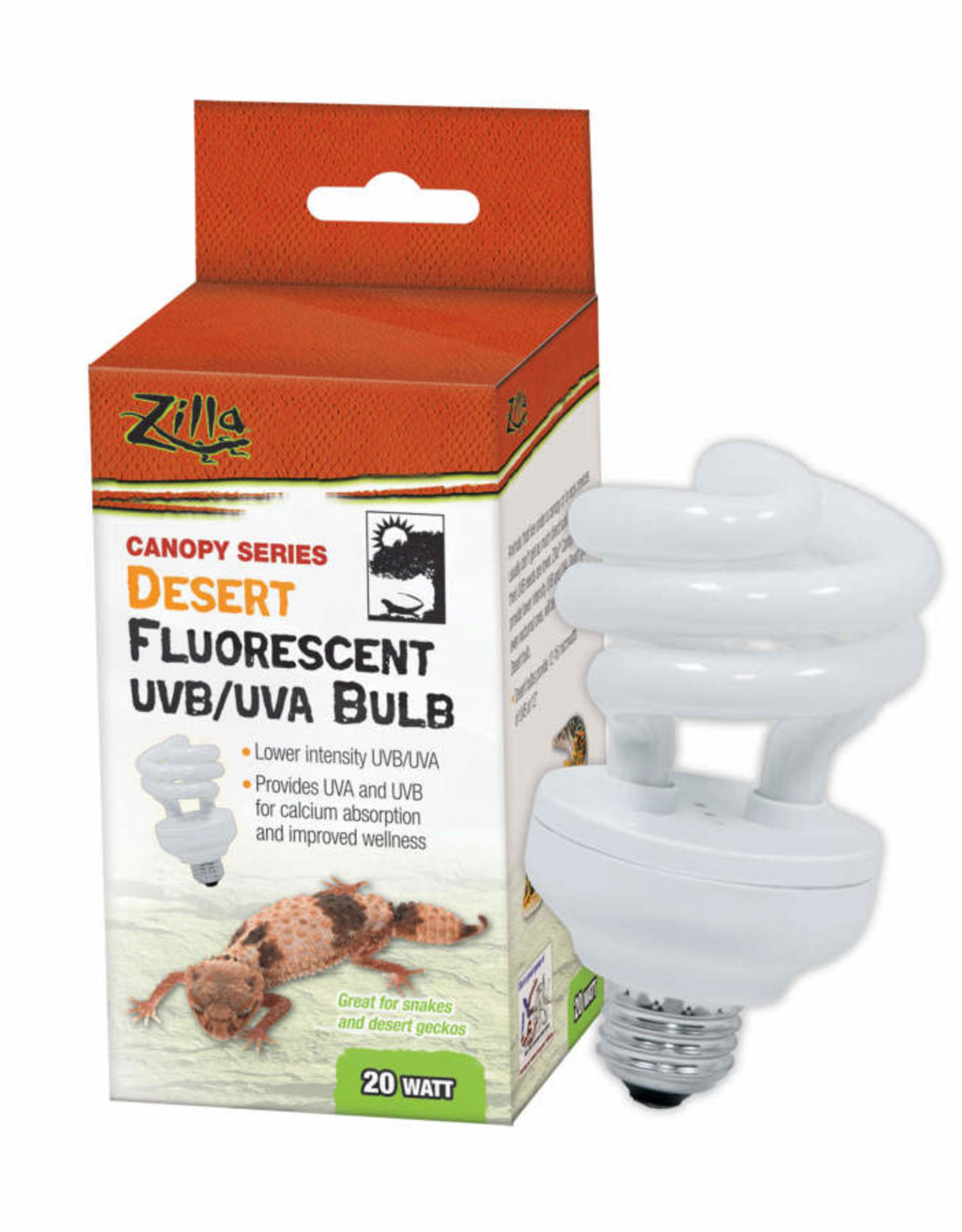 ZILLA PET PRODUCTS ZILLA- CANOPY SERIES- FLORESCENT UVB/UVA BULB- 3X3X5- 20W- DESERT