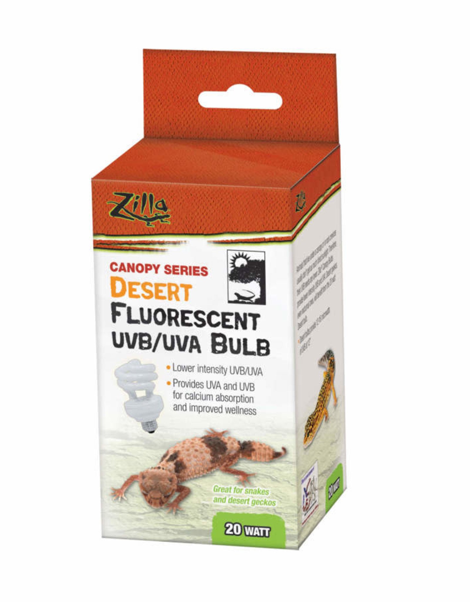 ZILLA PET PRODUCTS ZILLA- CANOPY SERIES- FLORESCENT UVB/UVA BULB- 3X3X5- 20W- DESERT